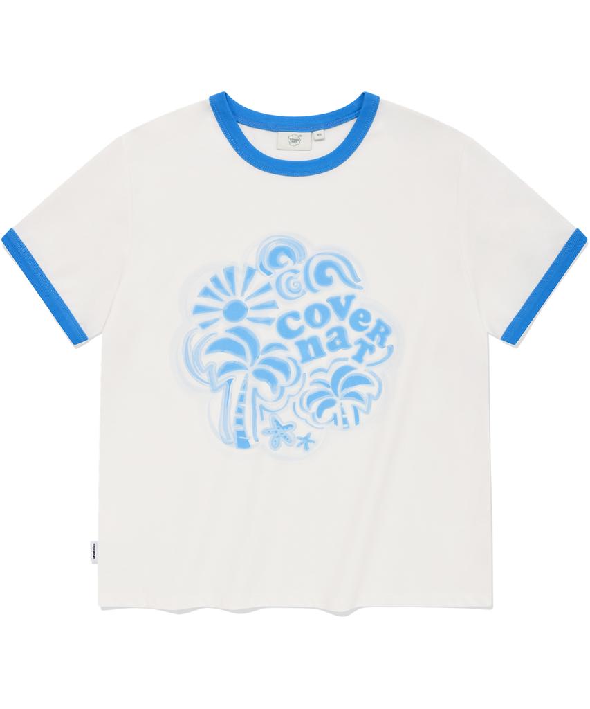 COVERNAT WOMAN Clover Heart Ringer T-Shirt White