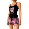 European & American Style Women's Milk Silk Pajama Set: Sexy Camisole and Shorts with Print Design.