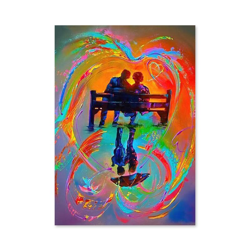 Akvarel Rainbow Rain Lovers Malba na plátně Abstraktní graffiti páry Obejmout nástěnný obraz do obývacího pokoje Domácí dekorace