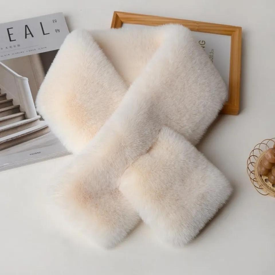 Women Fashion Winter Faux Fur Scarf Pure Color Outerwear Scarf Warm