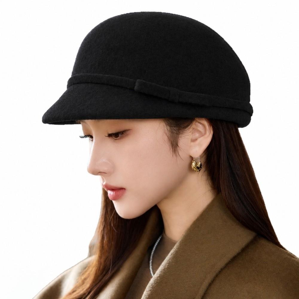 Woolen Fabric Wool Blended Hat Black Newsboy Hat Elegant Painter Beret Daily Wear