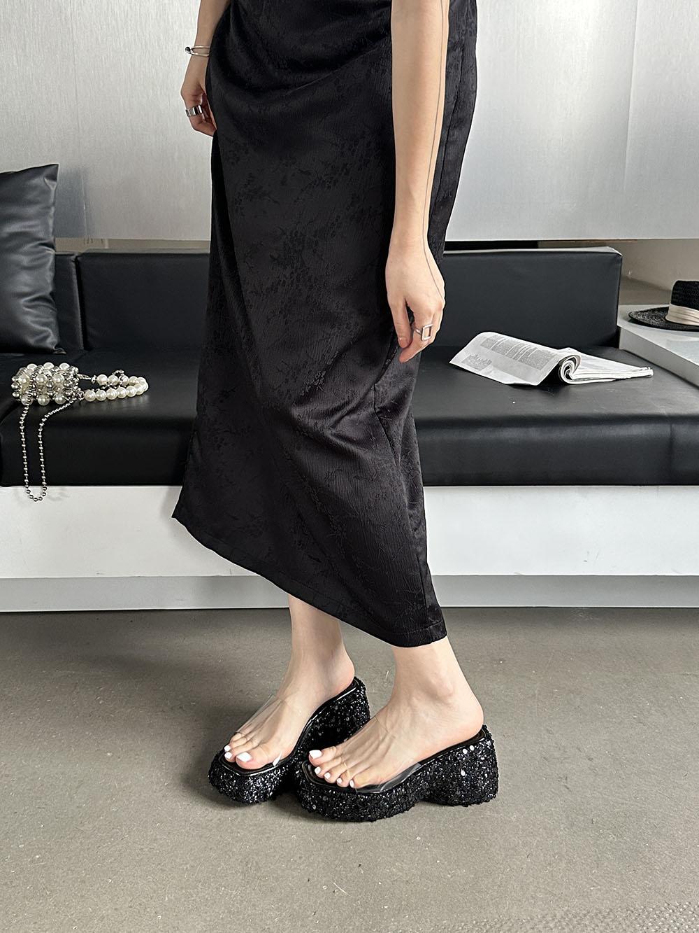 мода Мода Женские тапочки Лето Улица Вечеринка Туфли на танкетке Высокий каблук — фото 5