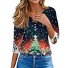 Women's T Shirt Tee Christmas Printed Button 3/4 Sleeve Tunic Daily Weekend Fashion Basic V- Neck Regular Top