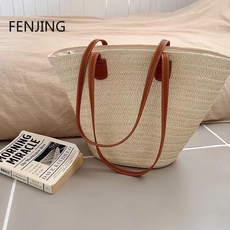 Women's Large Capacity Shoulder Bags Summer Straw Woven Basket Handbag Fashion Female Luxury Designer Beach Bag Big Shopper Tote
