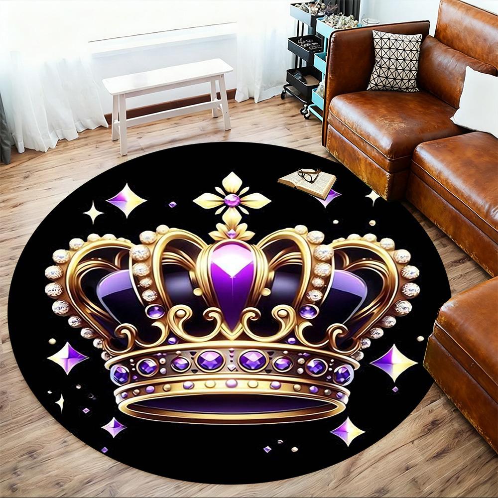 1pc Crown Jewels Round Chair mat Area Rug - Non-Slip, Floor Mat for Office, Bedroom, and Indoor Decor -1002213
