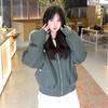 Women's Short Parka Jacket Hooded Faux Fur Collar Contrast Stitching Zip Up Ribbed Hem Winter Coat