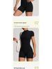 European Style Zipper Short-Sleeve Yoga Jumpsuit - Women's Tight-Fitting Running & Fitness One-Piece