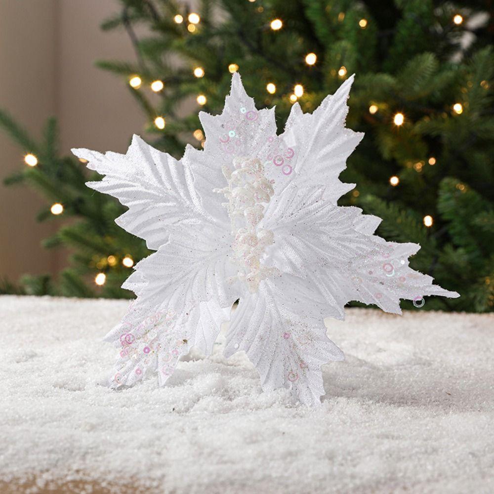 

Flower Head Artificial Christmas Flowers Shiny Xmas Tree Ornaments Home Decor белый
