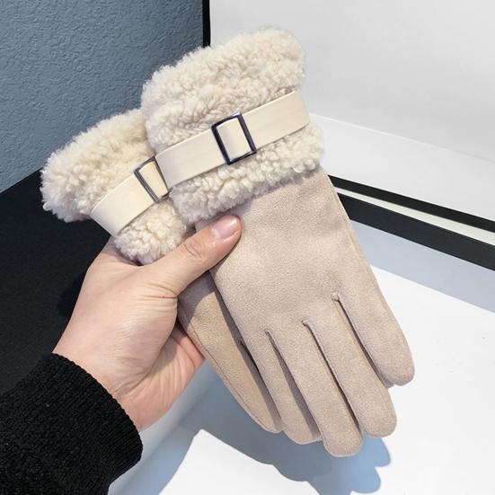 Yousheng Women's Faux Suede Gloves with Faux Fur Cuff Winter Warm Fleece Lined Touch Screen Gloves for Outdoor Skiing Cycling