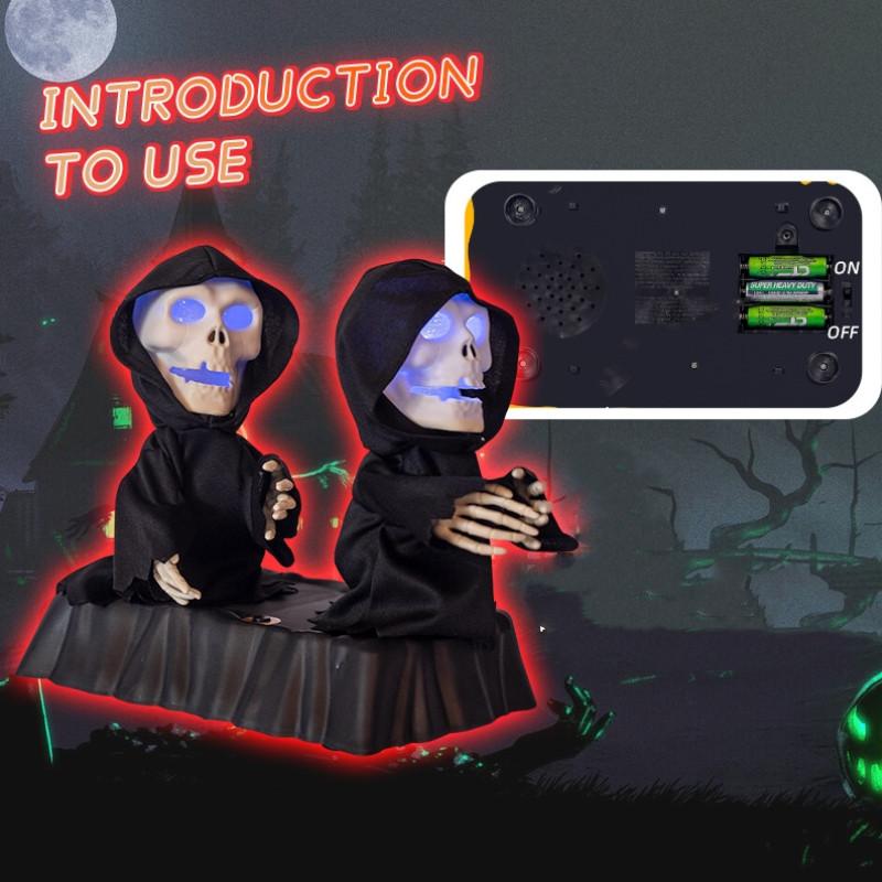 Colorful Light-up Pumpkin And Skeleton Duo Animated Sound Effects Halloween Decor
