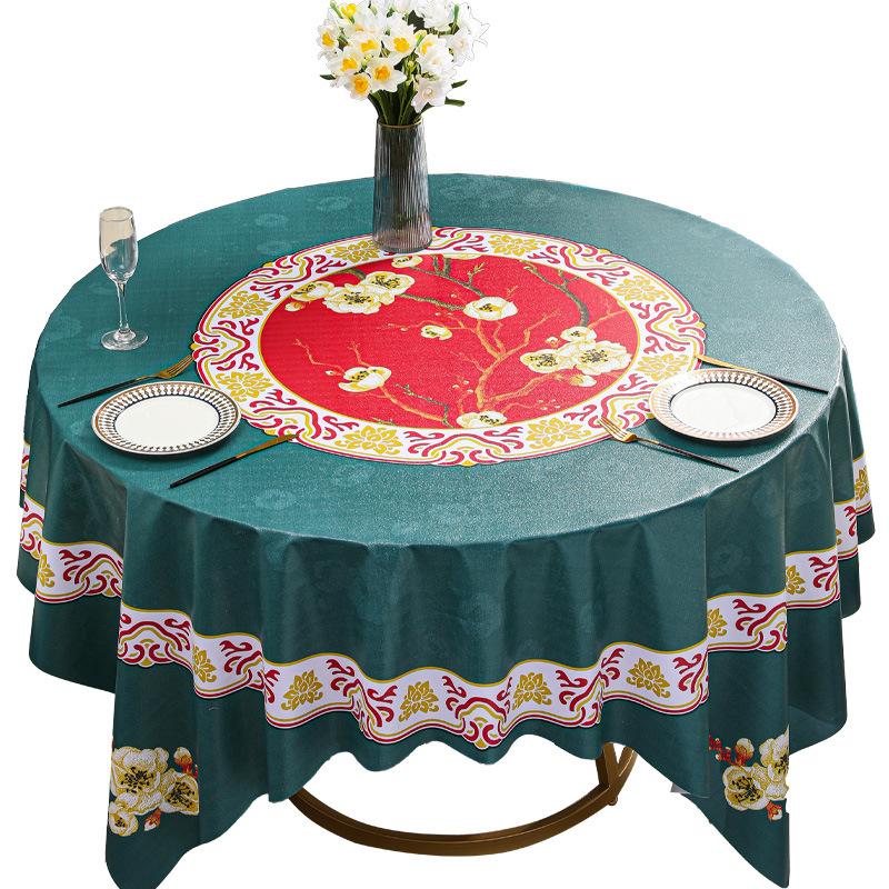 Baxian Table Tablecloth Waterproof, Oil-Proof And Anti-Scalding Leave-In Tablecloth Hotel Round Table Cloth Dining Table Cloth Plum Blossom