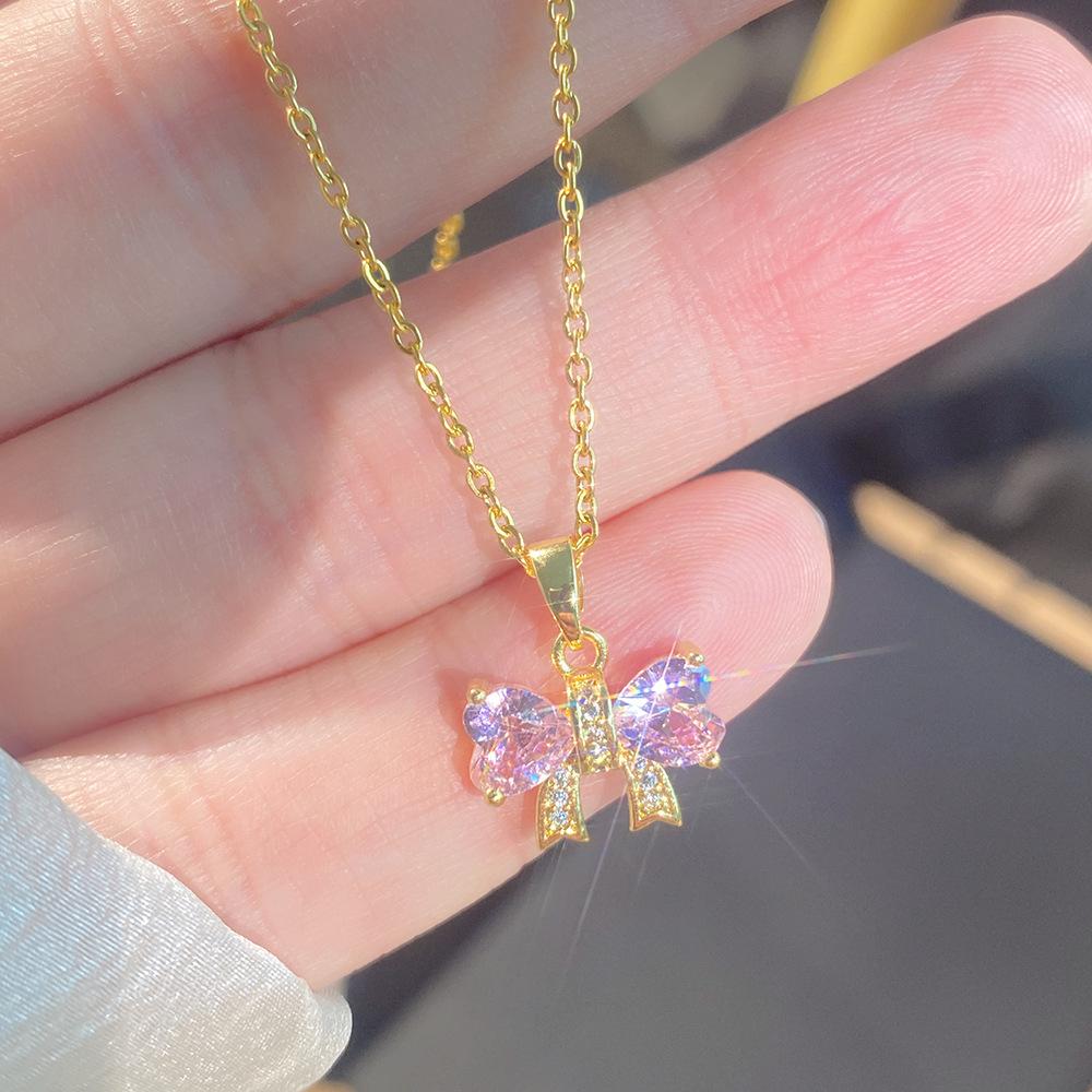 Light Luxury Full Diamond Inlaid Zircon Titanium Steel Clavicle Chain Fairy Versatile Delicate Necklace Gift for Girlfriend
