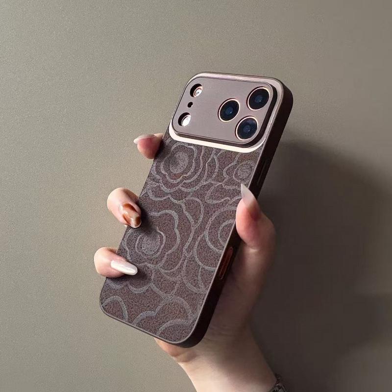 

Orange Embossed Camellia Phone Case for iPhone 17 Pro Max iPhone 14 Pro Max