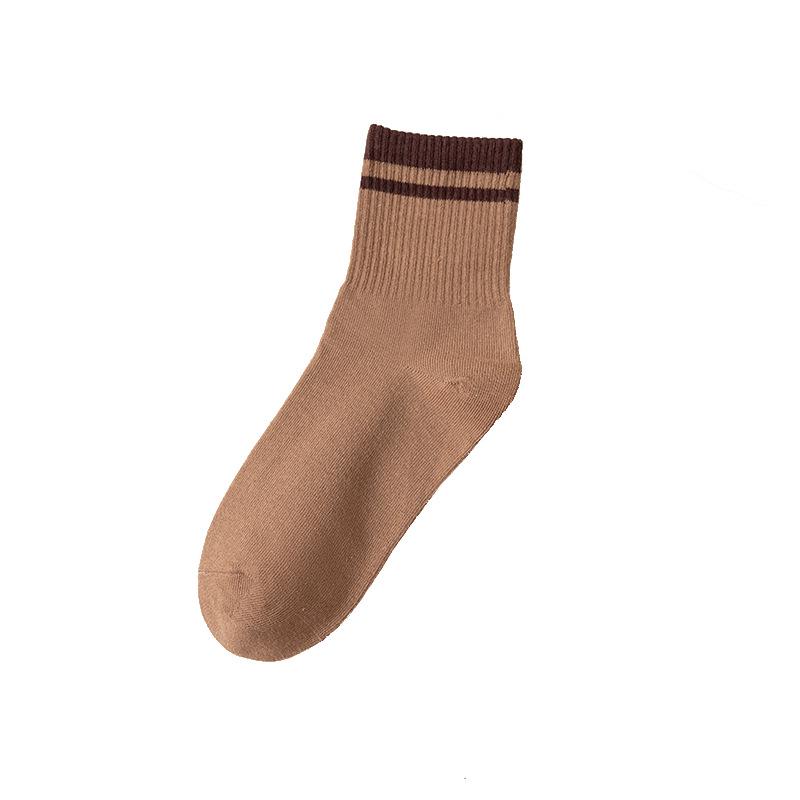 Langsha Women's Thick Striped Mid-Calf Socks for Autumn and Winter - Available in Black, White, Grey, Brown, and Beige.