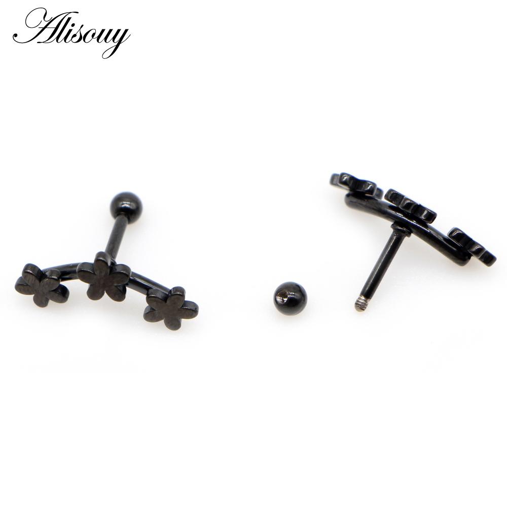 Alisouy 2pcs Fashion Three Flowers Stars Stainless Steel Men Women Ball Screw Ear Stud Earrings Unisex Piercing Jewelry Gift