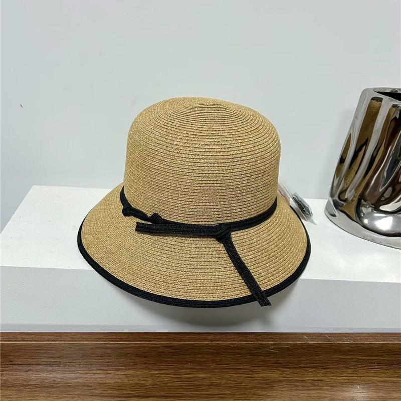Hepburn Wind Bow Straw Hat Basin Hat Collapsible Bucket Hat Front Big Rear Small Sun Hat Beach Hat