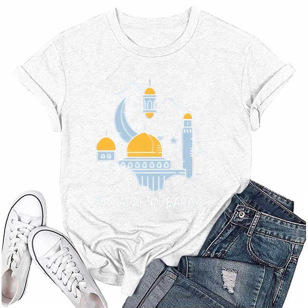 Girls casual loose printed T-shirt round neck pullover short sleeve top