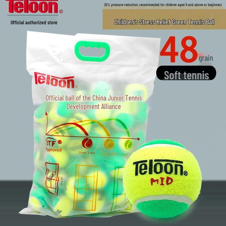 Teloon Tianlong Transition 832 Mini Tennis Balls - Children s Soft Decompression, Orange & Green, 48-Pack