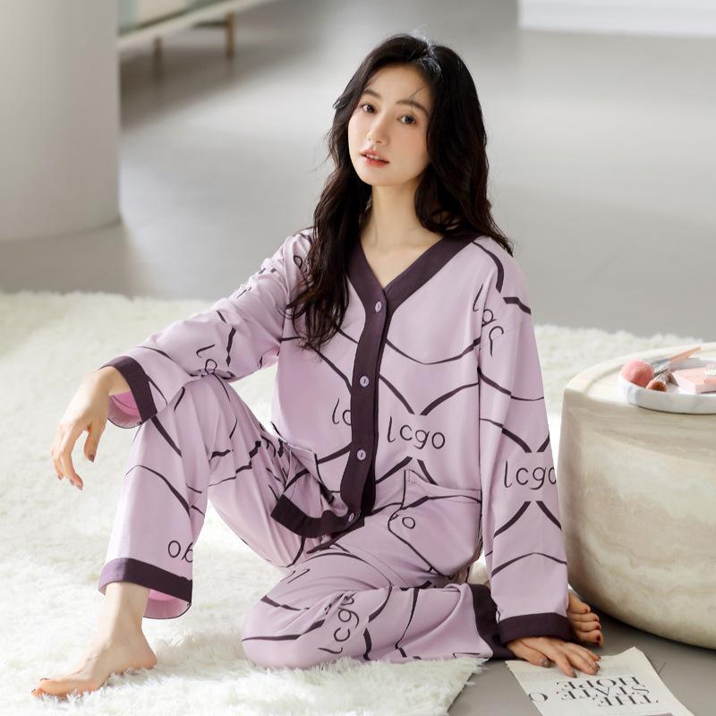 Pajamas Ladies Spring And Autumn Cotton Long Sleeve High-End Homewear Fashion Cardigan Large Size Set