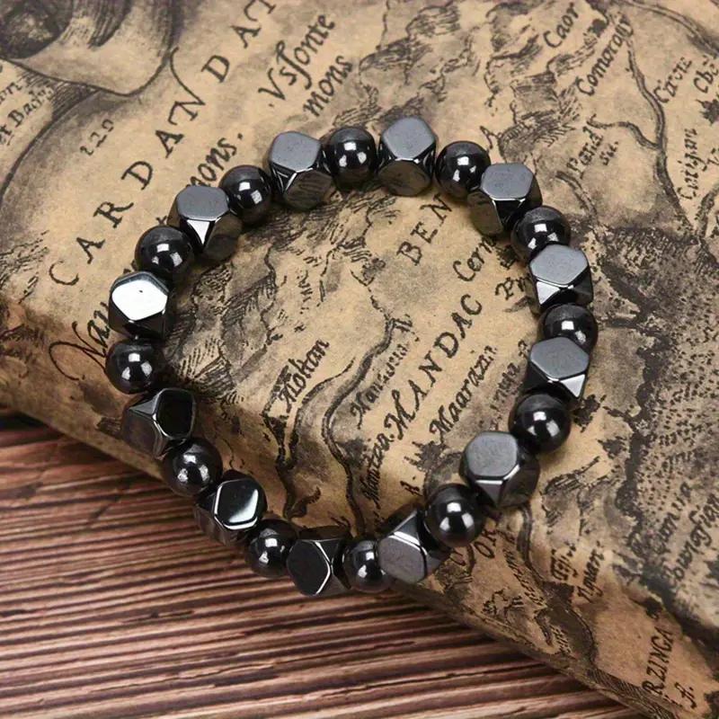 Pulseira Masculina de Contas de Obsidiana Negra, Hematita e Olho de Tigre - Pedra Natural, Proteção Circulatória, Joia Durável, Design Elegante de Contas