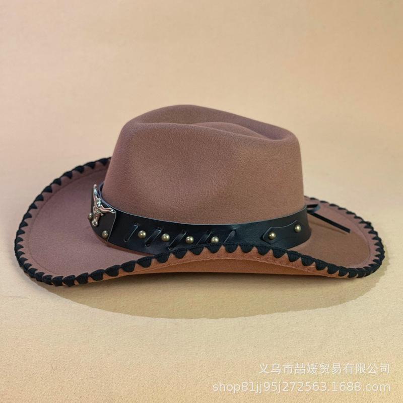 European and American Western Cowboy Hat Men's and Women's Fashion Wool Top Hat Ethnic Style Tibetan Cowboy Hat