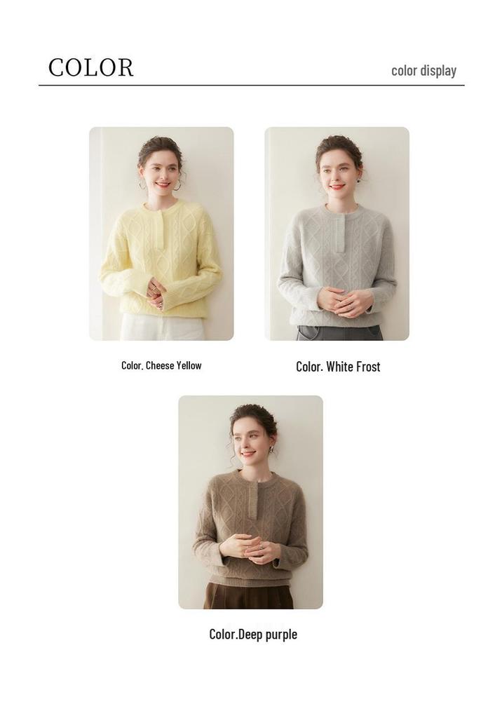 Women's Cashmere Cable Knit Sweater - Lazy Style, Solid Color, Long Sleeve