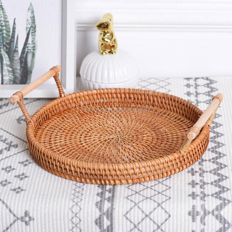 

Round Storage Tray with Handle Bread Fruit Woven Rattan Basket S (No FDA) Type A