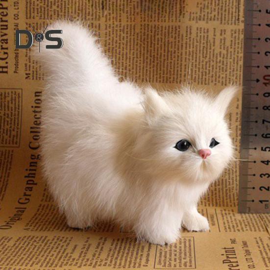 Simulation Cat Ornament Realistic Plush Kitty Toy Faux Fur Animals Model Furry Cat Doll Gift for Kids Cat Lovers