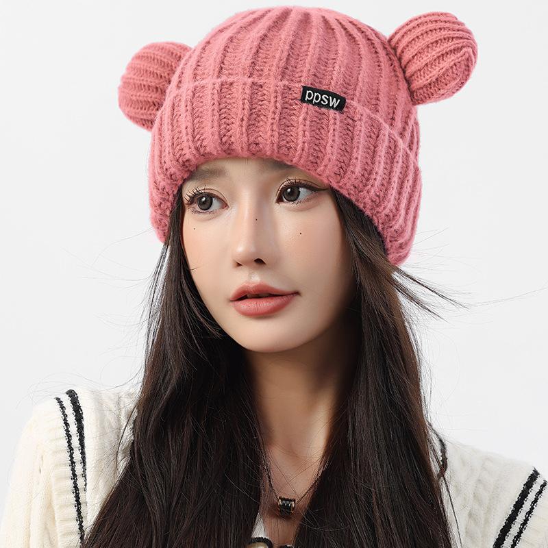 

Cute Bear Knitted Wool Hat For Cycling Warm Cartoon Earmuffs Autumn And Winter one size