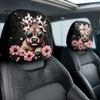 Decorative Auto Headrest Sleeves 2Pcs Cute Calf Car Covers with Pink Flowers, Breathable Animal Pattern Accessories Seat Protectors, Stretchy