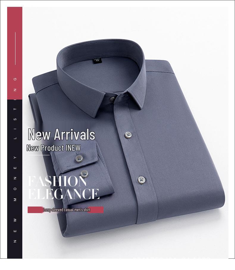 Men's European Style Non-Iron Solid Color Stretch Long Sleeve Business Shirt