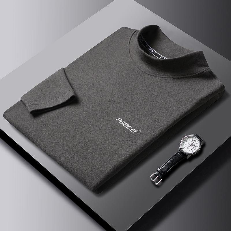 Double-sided Velvet Inner Layer Autumn Warm German Velvet Base Layer Half Turtle Collar Solid Color Close-fitting Base Layer for Men
