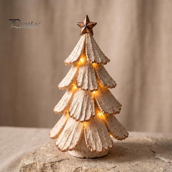 Ornement de Chambre de Fête 1/2 Pièces Figurine d'Arbre de Noël Lumineuse Vintage, Mini Centre de Table de Bureau, Décorations d'Hiver pour la Maison avec Lumières LED Chaudes, Pin