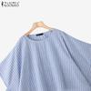 ZANZEA Womens Summer Casual Round Neck Dolman Sleeve Loose Stripe Blouse