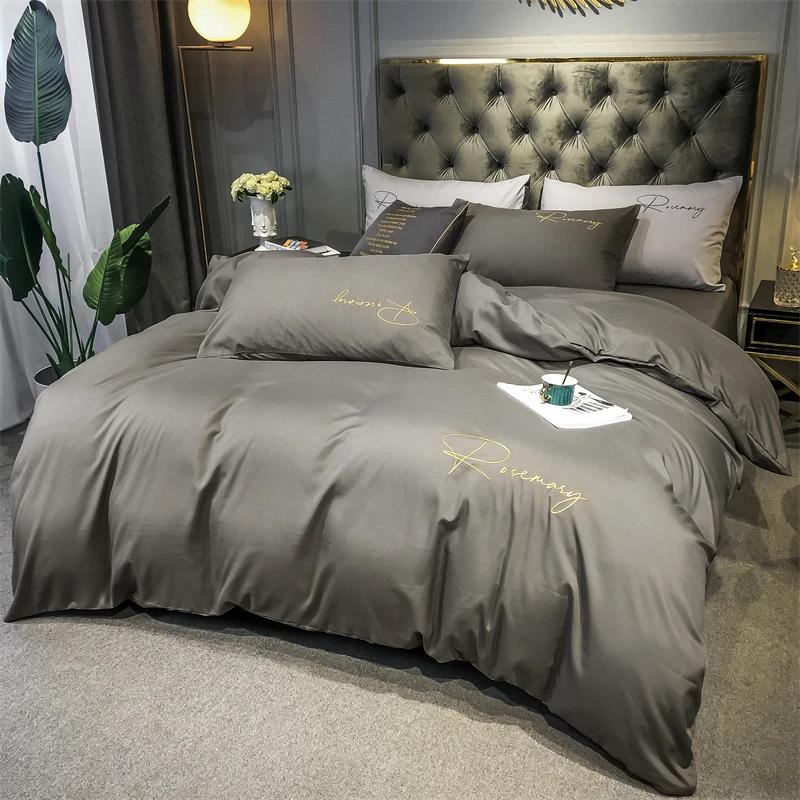Simple Embroidered Queen Size Duvet Cover Set with Bed Sheet High Quality Home Skin-friendly Bedding Set Comforter Cover Sets