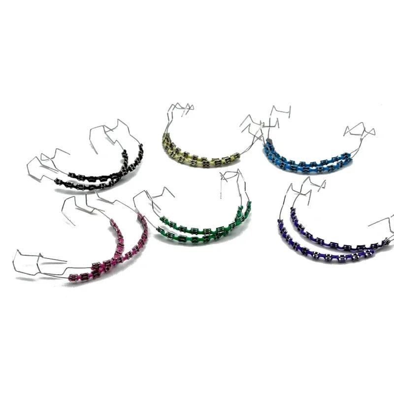 1pair Dental Fake Braces Colorful Brackets for Teeth Temporary Metal Wires Metal Bracket Orthodontic Ligature Ties
