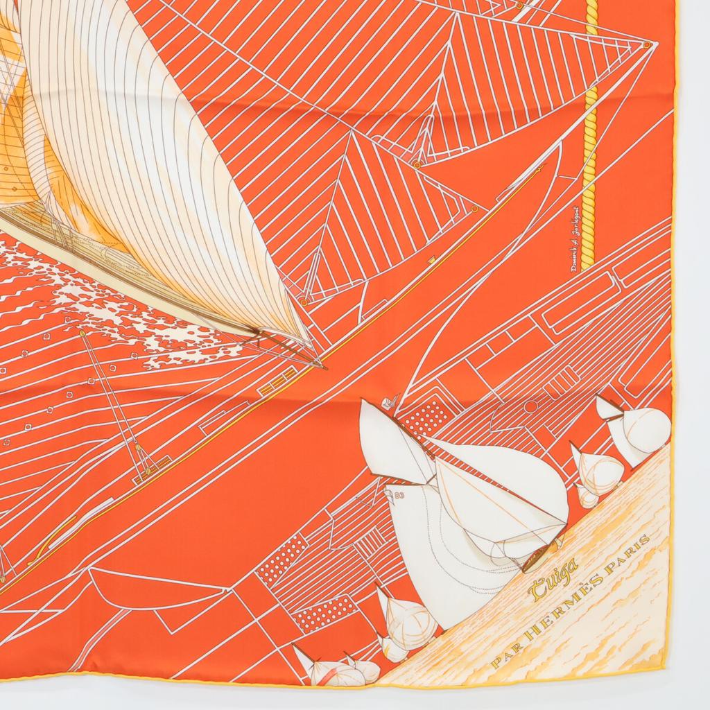 HERMES [Excellent Condition] Tuiga Sailboat Silk Carre90 scarf OrangeUsed