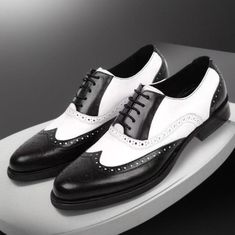 Men's Brogue Leather Shoes: Large Size, Color-Block, Trendy Formal Footwear