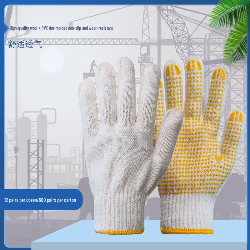 600g Protiskluzové pracovní rukavice z nylonové bavlny s tečkovaným úchopem