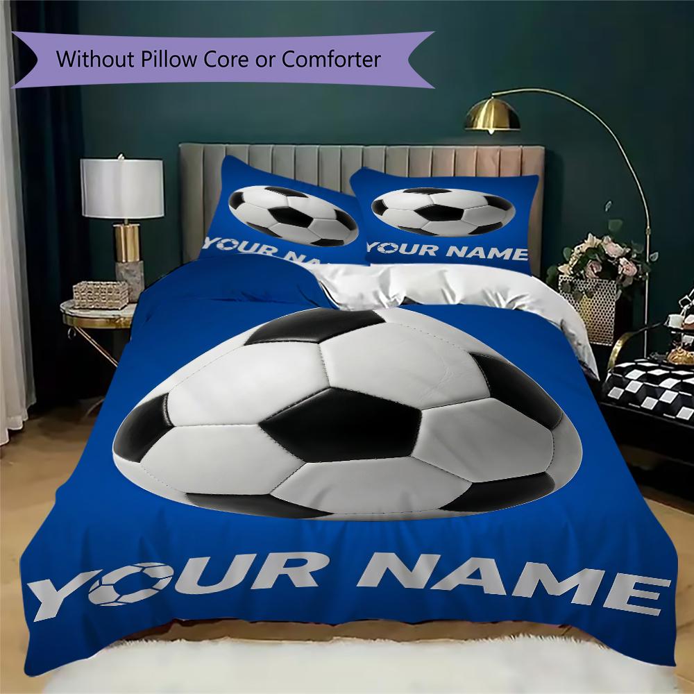 Custom Name Soccer Ball Neon Bedding,Quilt Set Quilt Cover Pillowcase Home Birthday Gift(1 * Duvet Cover + 2 * Pillowcase, Without Core)_lx