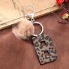 Western Cowboy Leopard Print Leather Keychain with Acrylic Letter and Plush Ball Accessories