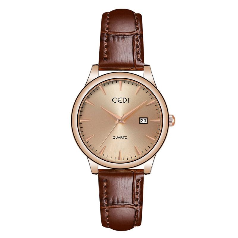 Paar Klassische Lederuhr Einfach Hochwertig Kalender Wasserdicht Quarz-Uhr Wertvolle Uhr