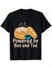 Camiseta Gráfica Fofa de Dumpling 'Powered by Bao and Tea' para Homens Camiseta Casual de Algodão com Manga Curta