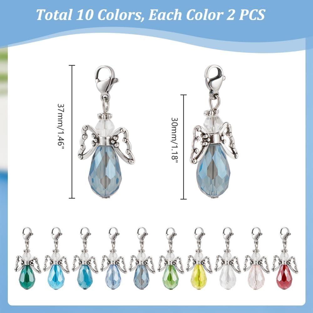 20 Set Angel Pendants Wedding Bouquet Clip Charms Something Blue 10 Colors Glass Pearl Beaded Pendants for Bridal Accessories