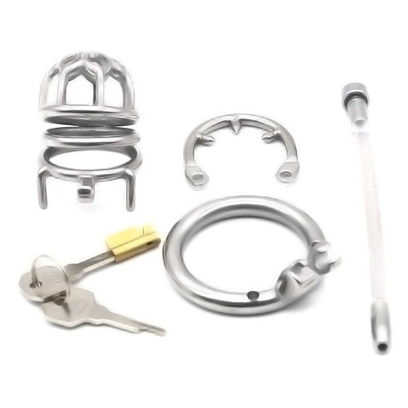 CB Lock for Men Stainless Steel Penis Cage Adult Sex Toy Cock Cage Cockring BDSM Slave Chastity Fetish Urinary Catheter
