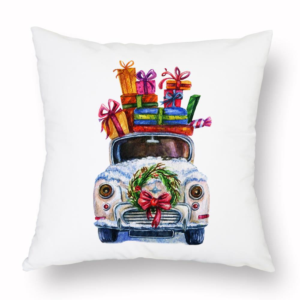 Cross-border Amazon Watercolor Christmas Pillow Case Cushion Car Living Room Cushion Manufacturer Can Be Customized
