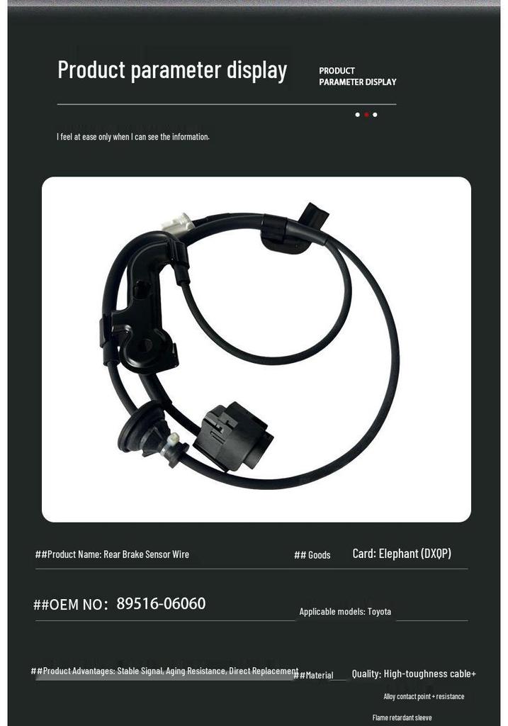 Rear Left ABS Speed Sensor for Toyota Camry (89516-06060)