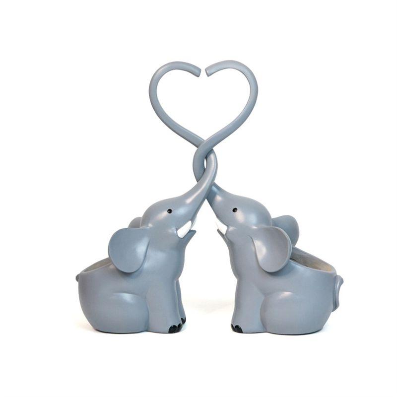 AEE4-Home Garden Elephant Succulent Planter Pot Home Couple Elephant Ornament Cartoon Couple Elephant Succulent Planters серый