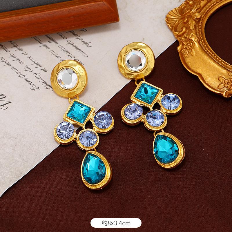 

Middle ear jewelry Baroque colored treasure glazed stud earrings temperament light luxury 925 silver needle retro earrings women