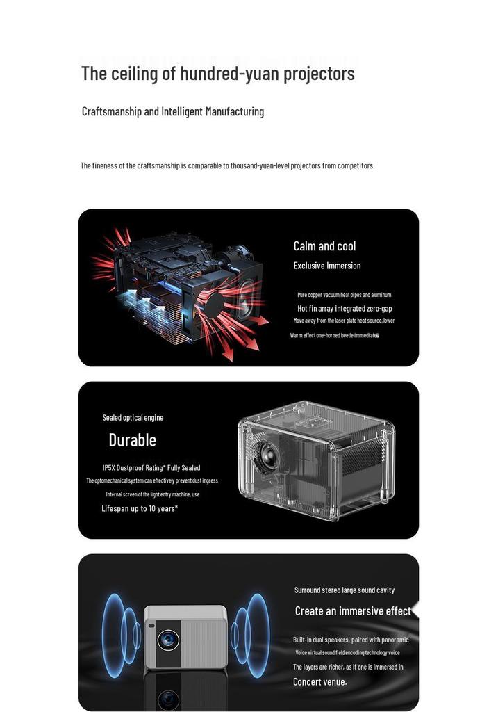 2026 Ultra HD Portable Projector for Living Room & Bedroom - Direct Wall Projection, Compact Home Theater